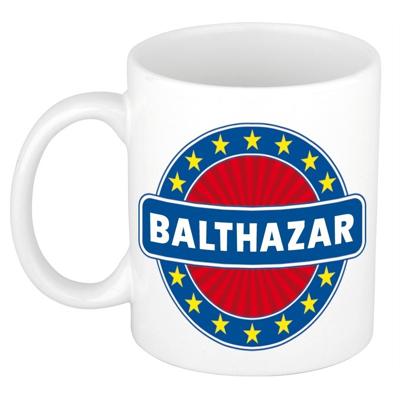Balthazar voornaam koffiemok - beker - wit/blauw - 300 ml - Cadeau - Heren - Collega - Vaderdag Balthazar voornaam koffiemok - beker - wit/blauw - 300 ml - Cadeau - Heren - Collega - Vaderdag