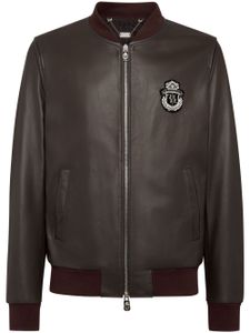 Billionaire veste bomber en cuir à patch logo - Marron