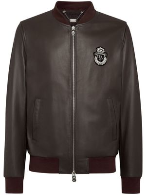 Billionaire veste bomber en cuir à patch logo - Marron