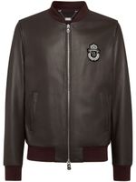 Billionaire veste bomber en cuir à patch logo - Marron - thumbnail