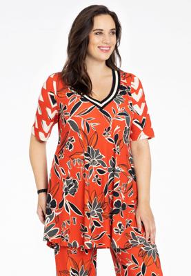 Yoek Tuniek wide bottom MIX PRINT | Rood | Maat 46/48
