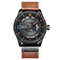 CURRIEs M8301 mannen militaire sport watch quartz datum klok lederen horloge (zwart geval oranje)