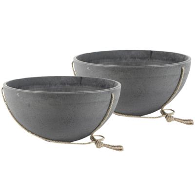 Ter Steege Hangende bloempot/plantenpot schaal - 2x stuks - gerecycled kunststof - donkergrijs - D35