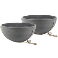 Ter Steege Hangende bloempot/plantenpot schaal - 2x stuks - gerecycled kunststof - donkergrijs - D35