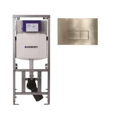 Geberit Inbouwreservoir - UP320 - QeramiQ metal bedieningsplaat - dualflush - rechthoekige knoppen - metaal goud geborsteld SW706201 0701131