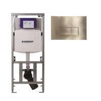 Geberit Inbouwreservoir - UP320 - QeramiQ metal bedieningsplaat - dualflush - rechthoekige knoppen - metaal goud geborsteld SW706201 0701131