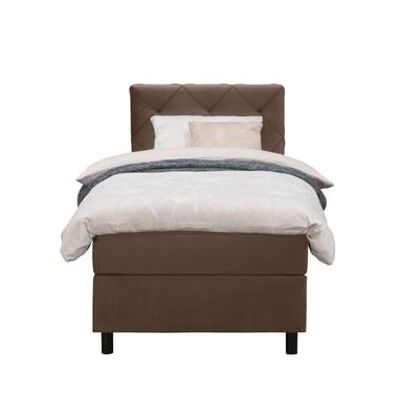 Boxspring Liv geruit - bruin - 90x200 cm - ronde poot - Leen Bakker