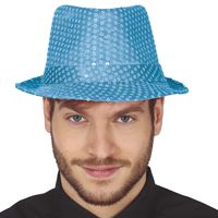 Guirca Glitter verkleed hoedje - turqouise blauw - verkleed accessoires - volwassenen/heren - met pailletten   - - thumbnail