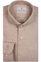 Thomas Maine Tailored Fit Flanellen Overhemd lichtbruin, Effen - thumbnail
