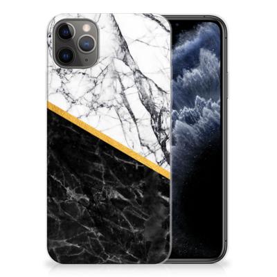 Apple iPhone 11 Pro Max | TPU | Siliconen hoesje | Marmer Wit Zwart - Origineel Cadeau Man