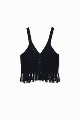 Gehaakte cropped top - BLACK - L