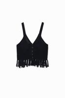 Gehaakte cropped top - BLACK - L