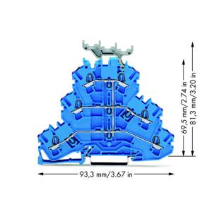 WAGO 2002-3239 Doorgangsklem 3-etages 5.20 mm Spanveer Toewijzing: N Blauw 50 stuk(s)