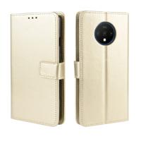 Voor OnePlus 7T retro Crazy Horse textuur horizontale Flip lederen draagtas met houder & kaartsleuven & fotolijstjes (goud)