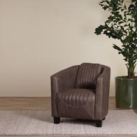 Leren kuipstoel Press Special - Vintage Elephant (donkerbruin) - Poot hout, Zwart