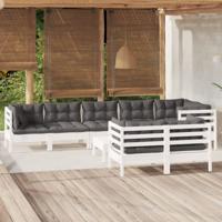9-delige Loungeset met kussens massief grenenhout wit