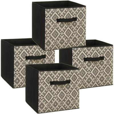5Five Opbergmand - Set van 4x stuks - kastmand - 29 liter - zwart/creme - polyester - 31 x 31 x 31 c