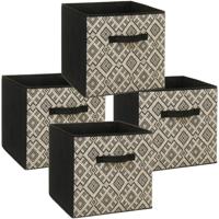 5Five Opbergmand - Set van 4x stuks - kastmand - 29 liter - zwart/creme - polyester - 31 x 31 x 31 c