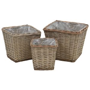 VidaXL Plantenbakken verhoogd 3 st wicker met pe-voering