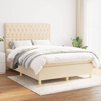 Boxspring met matras stof crèmekleurig 140x200 cm