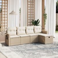 5-delige Loungeset met kussens poly rattan beige