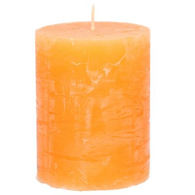 Stompkaars/cilinderkaars - oranje - 7 x 9 cm - middel rustiek model