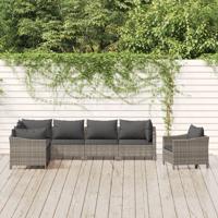 7-delige Loungeset met kussens poly rattan grijs