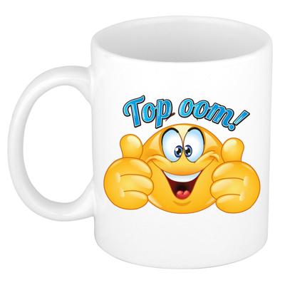 Cadeau koffie/thee mok - duim omhoog smiley - top oom - blauw - 300 ml - keramiek