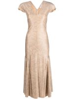 V:PM ATELIER robe mi-longue fleurie à manches courtes - Tons neutres