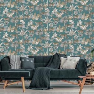 DUTCH WALLCOVERINGS DUTCH WALLCOVERINGS Behang Leopard blauw en beige