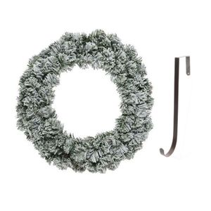 Groen/witte kerstkrans 40 cm Imperial kunstsneeuw met ijzeren hanger