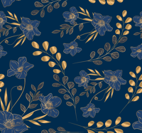 Gouden bloemenpatroon donkerblauw behang
