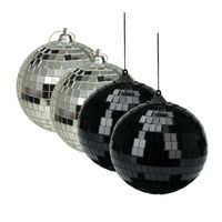 Grote discobal kerstballen - 4x st - zilver en zwart - 10 cm - kunststof - thumbnail