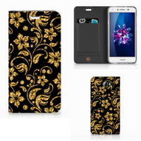 Huawei Y5 2 | Y6 Compact Smart Cover Gouden Bloemen - thumbnail