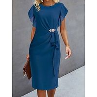 Dames Feestjurk Cocktail jurk Bruiloft gast jurk Halflange jurk Wijn blauw Groen Korte mouw Heldere kleur Ruche Zomer Lente Herfst Strakke ronde hals Feest Avond Feest Bruiloft gast Vakantie S M L XL Lightinthebox - thumbnail