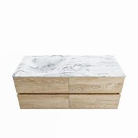 MONDIAZ VICA-DLUX 120cm badmeubel onderkast Washed Oak 4 lades. Inbouw wastafel CLOUD links 1 kraangat, kleur Glace.