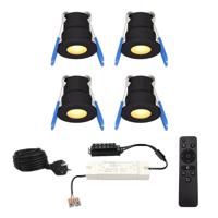 Set van 4 12V 3W - Mini LED Inbouwspot - Zwart - Dimbaar - Verzonken - Verandaverlichting - IP65 voor buiten - 2700K - Warm wit