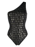 Balmain maillot de bain asymétrique à logo pailleté - Noir
