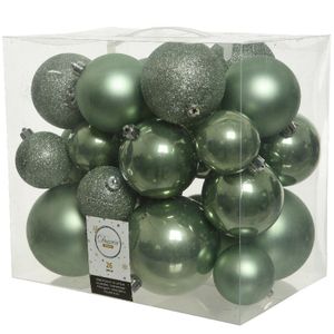 26x Kunststof kerstballen mix salie groen 6-8-10 cm kerstboom versiering/decoratie   -