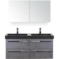 Seville Badmeubelset 120 cm - 4 Laden Beton Antrac - Wastafel Hardsteen Wit Lucca met Spiegelkast