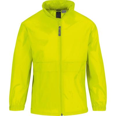 B&C Regenjas - kinderen - fluor geel - sirocco windjas - nylon