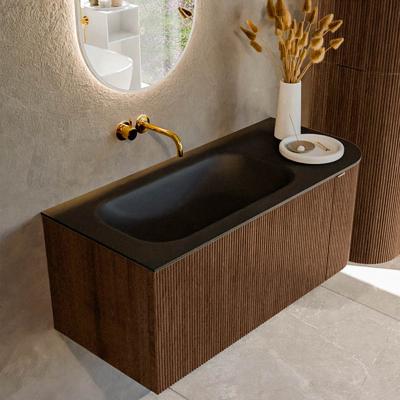 Badmeubel Mondiaz Kurve | 105 cm | Meubelkleur Walnut | Wastafelkleur Urban | Links spoelbak | Zonder kraangaten
