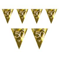 Jubileum thema vlaggenlijn 50 jaar - goud - kunststof - Feest versieringen - 600 cm