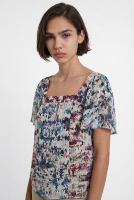 Blouse met ruches en camouflage - BLUE - M Blouse met ruches en camouflage - BLUE - M