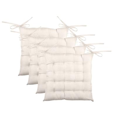 Stof Textile stoelkussen BEA - 4x - gebroken wit - 40 x 40 x 4 cm - touwtjes sluiting - binnen/buite