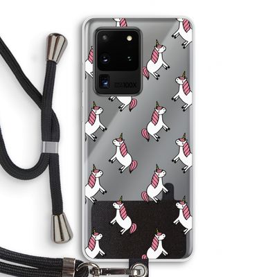 Eenhoorns overal: Samsung Galaxy S20 Ultra Transparant Hoesje met koord