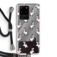 Eenhoorns overal: Samsung Galaxy S20 Ultra Transparant Hoesje met koord