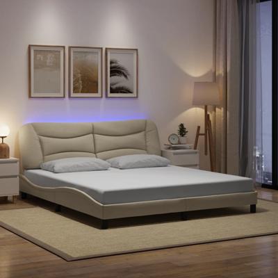 Bedframe met LED-verlichting stof crèmekleurig 180x200 cm