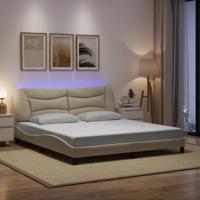 Bedframe met LED-verlichting stof crèmekleurig 180x200 cm