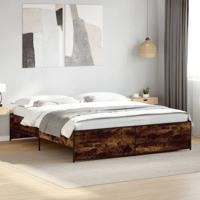 Bedframe bewerkt hout metaal gerookt eikenkleurig 200x200 cm